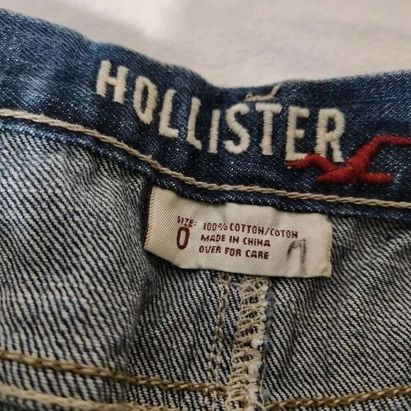 Vtg Hollister Pleated Denim Mini Skirt Low Rise Y2K Distressed Size 0 - Picture 7 of 9